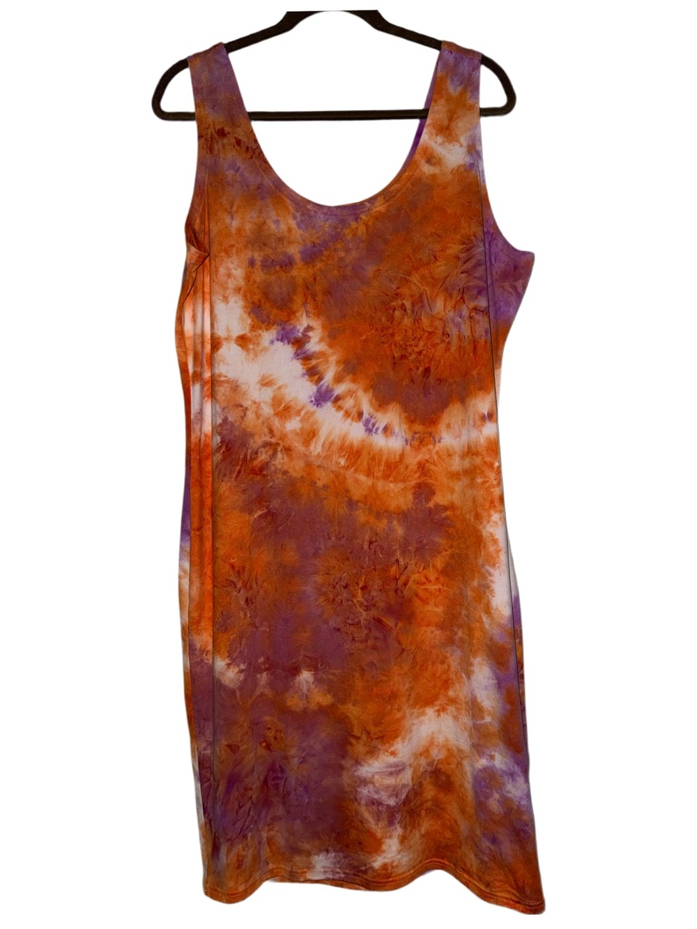 Mlle Gabrielle Orange & Purple Tie-Dye Scoop Tank Dress Size 2X